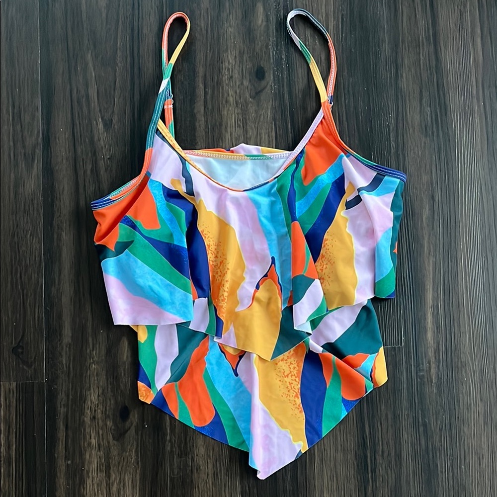 Colorful Tankini with Ruffles and Adjustable Straps